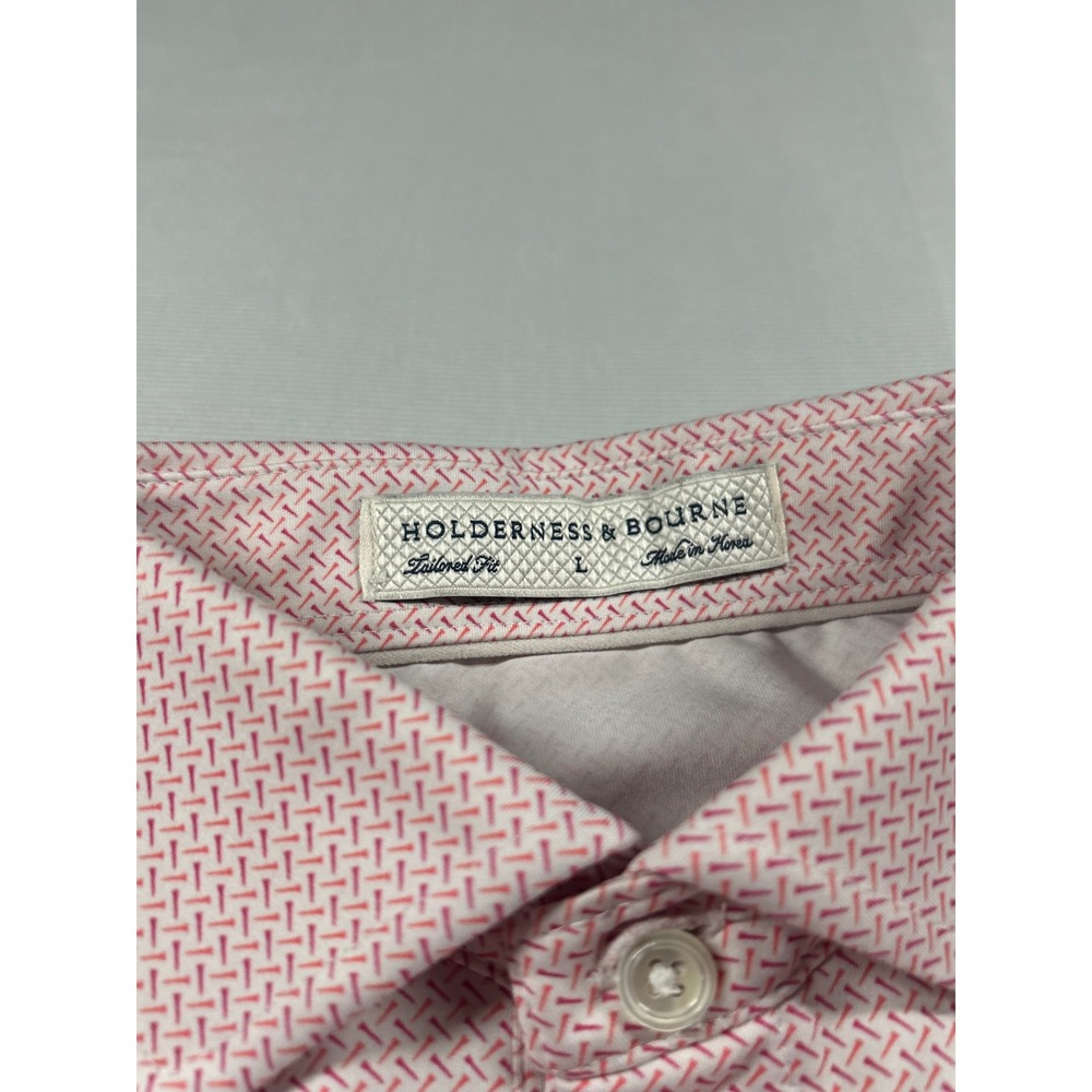 Holderness & Bourne Mens Tailored Fit Golf Polo Shirt Pink Pattern Size L - Picture 4 of 6